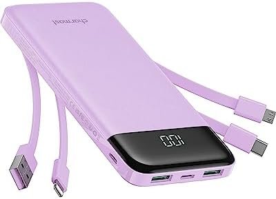 Portable Charger with Built in Cables, Portable Charger with Cords Wires Slim